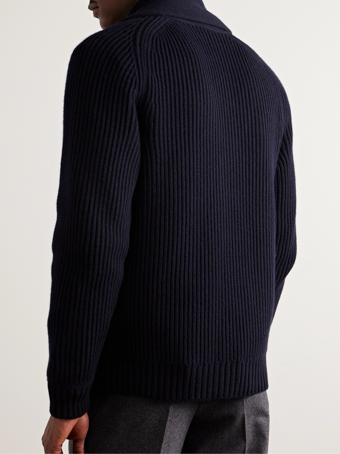 DUNHILL SHAWL-COLLAR RIBBED COTTON AND CASHMERE-BLEND CARDIGAN