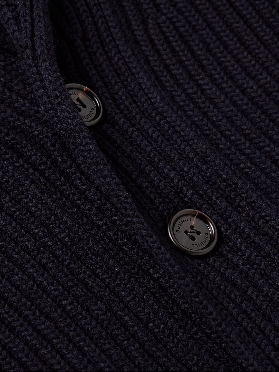 DUNHILL SHAWL-COLLAR RIBBED COTTON AND CASHMERE-BLEND CARDIGAN