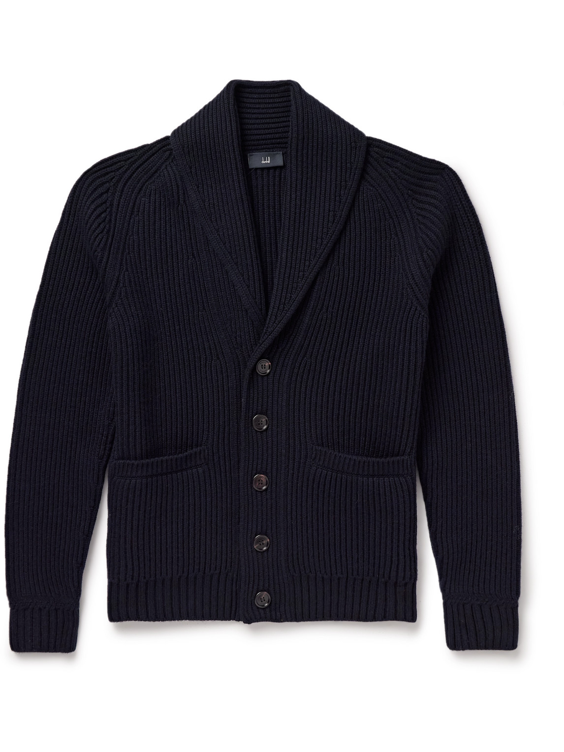 Dunhill Shawl-collar Ribbed Cotton And Cashmere-blend Cardigan In Blue