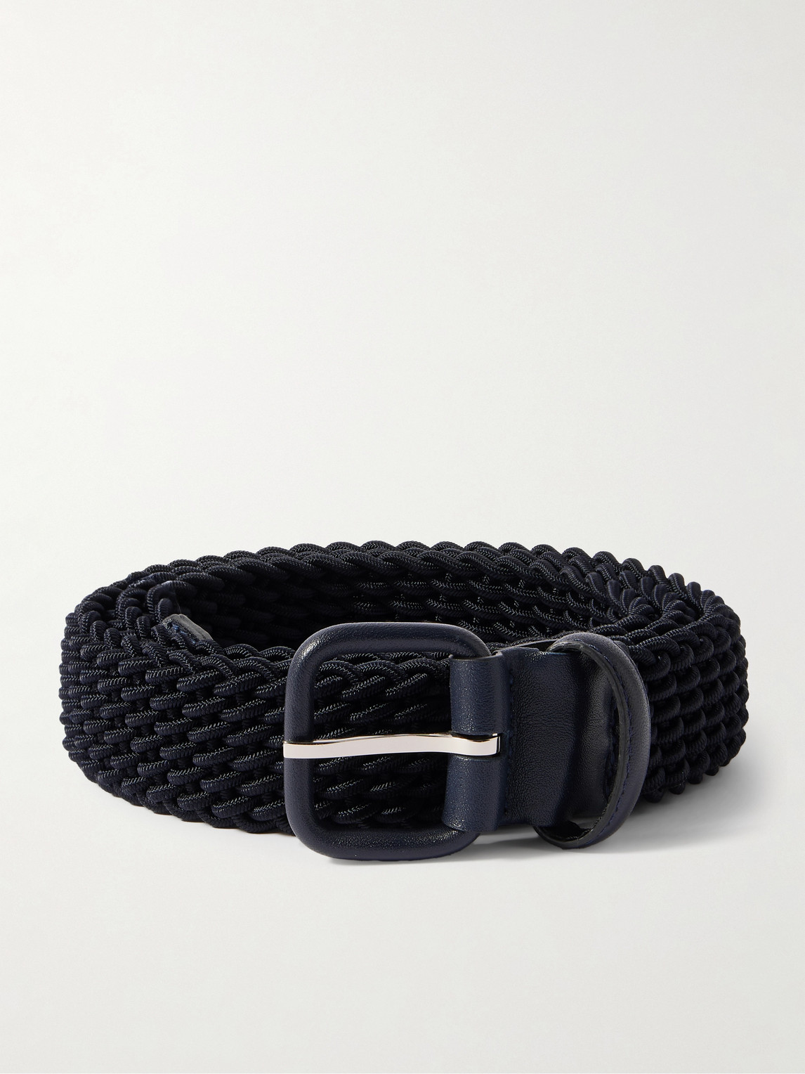 Charvet Leather-Trimmed Woven Cord Belt - Men