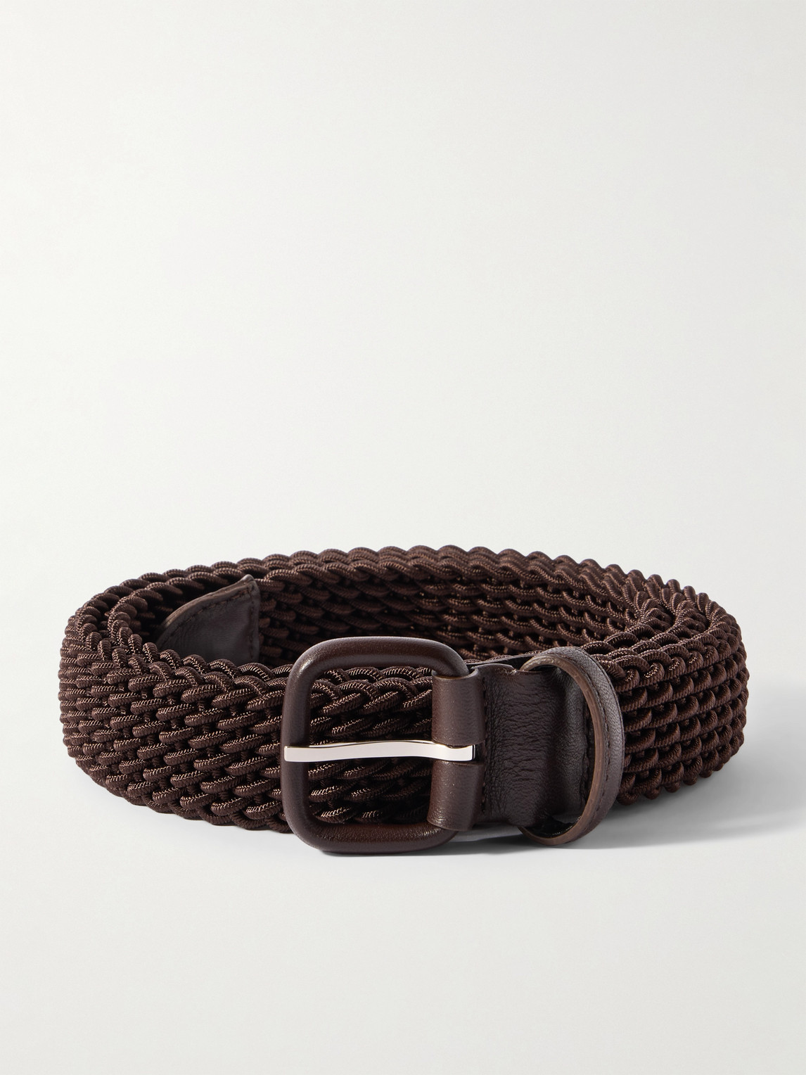 Charvet 3cm Leather-Trimmed Woven Cord Belt - Men