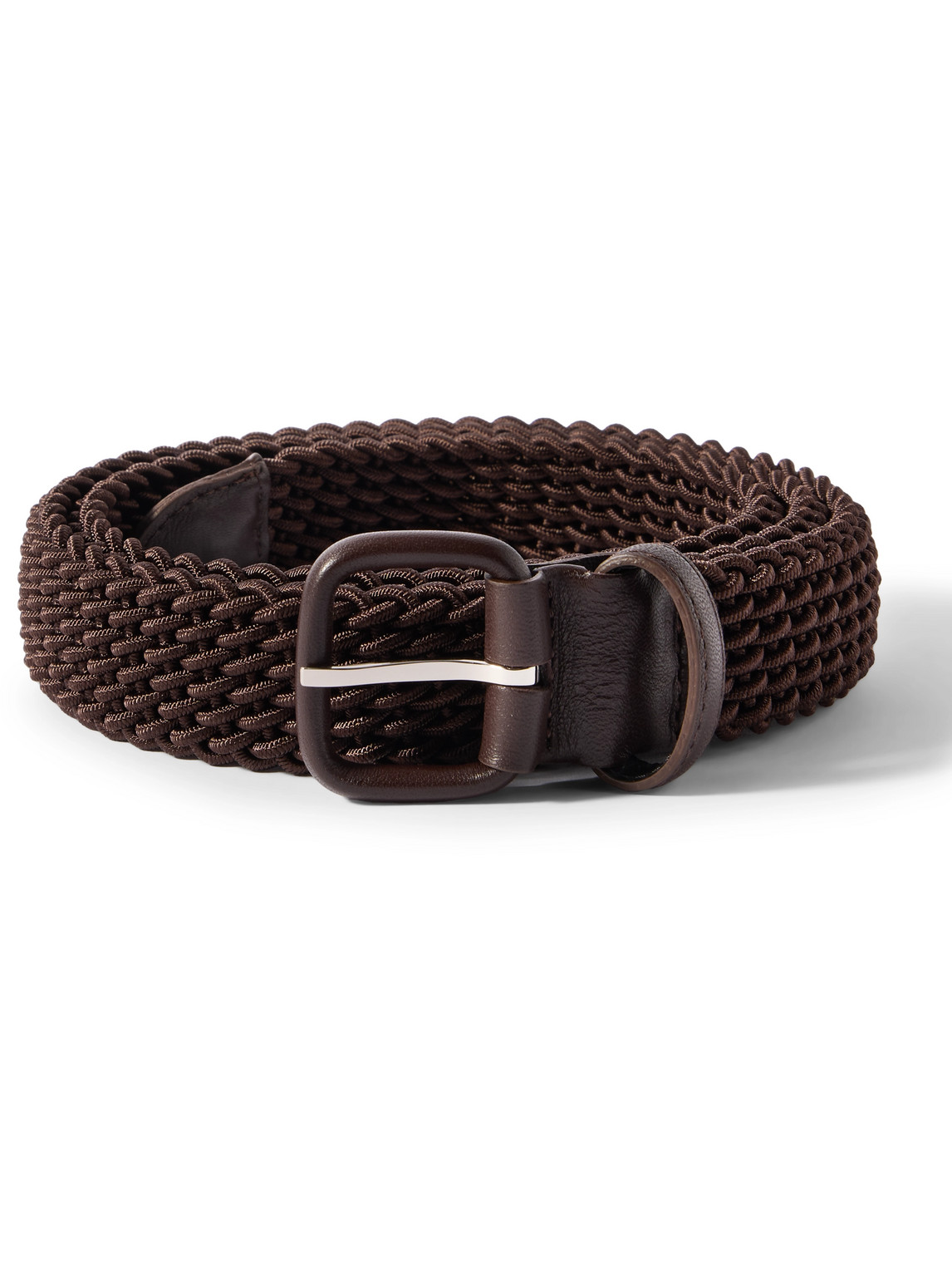 3cm Leather-Trimmed Woven Cord Belt