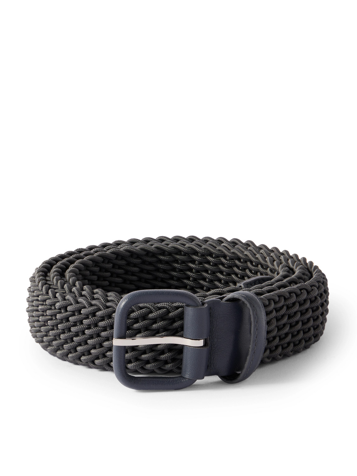 3cm Leather-Trimmed Woven Cord Belt