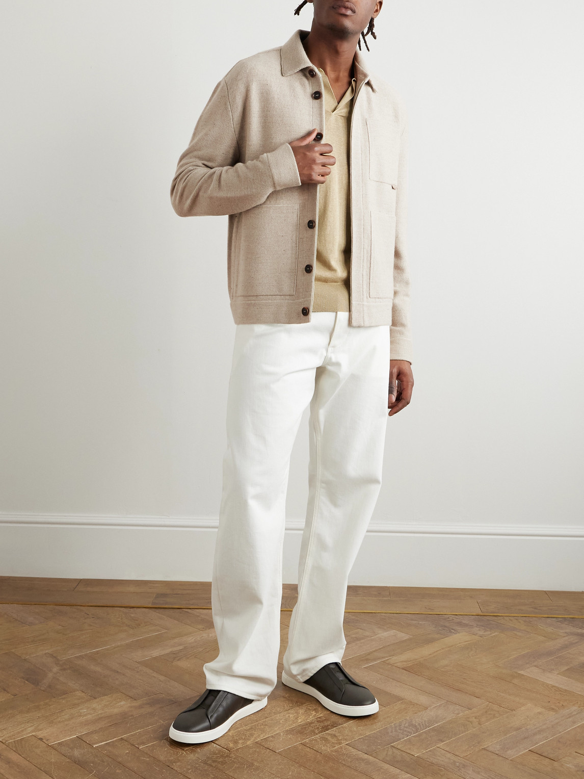 Zegna Wool, Cashmere, Linen And Silk-blend Chore Jacket In Neutrals