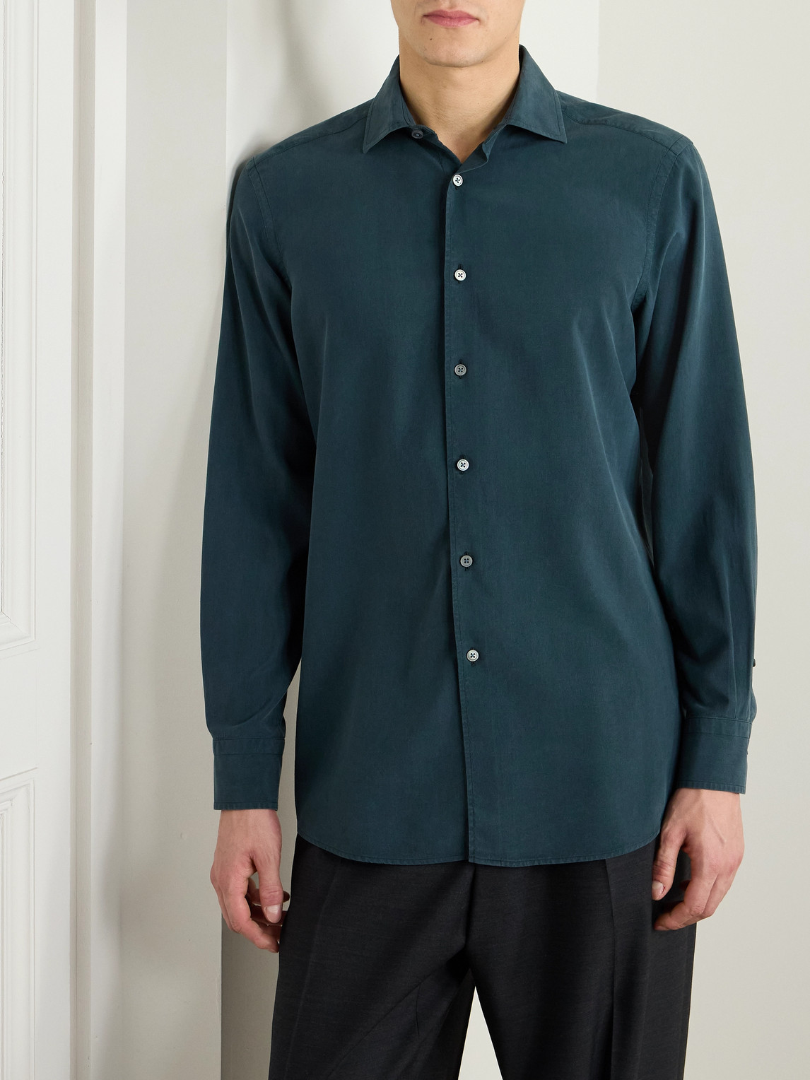 Garment-Dyed Brushed-Silk Shirt
