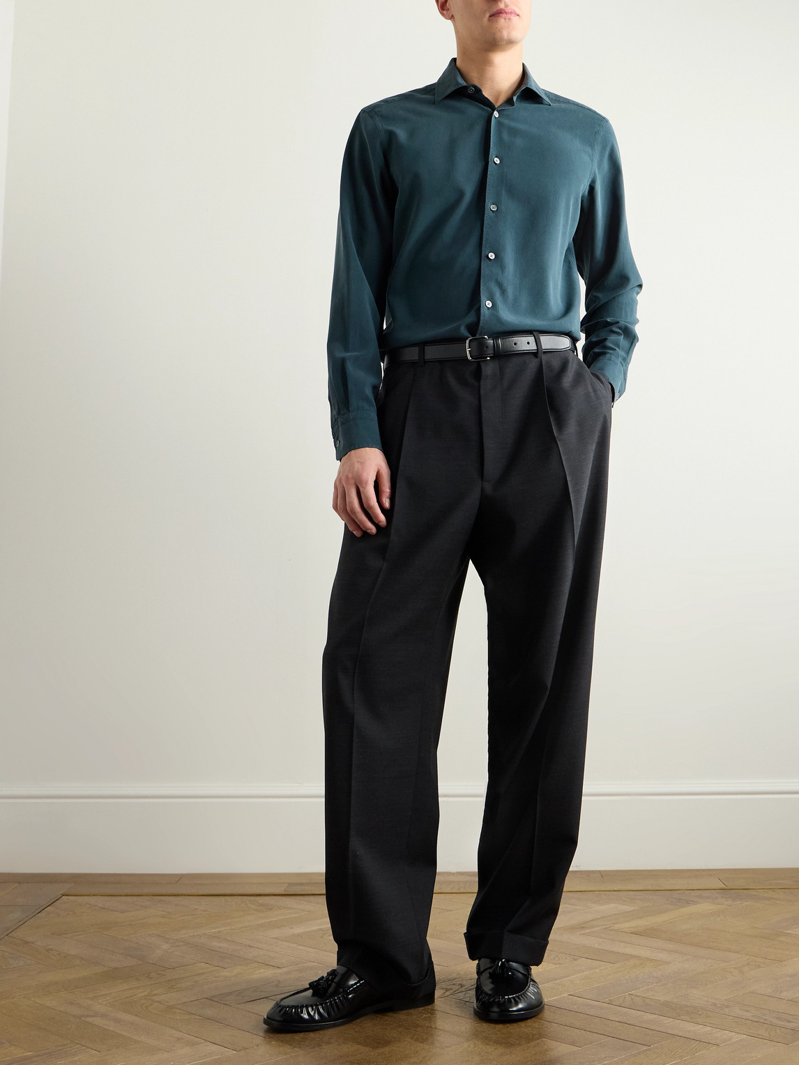 Garment-Dyed Brushed-Silk Shirt — 2