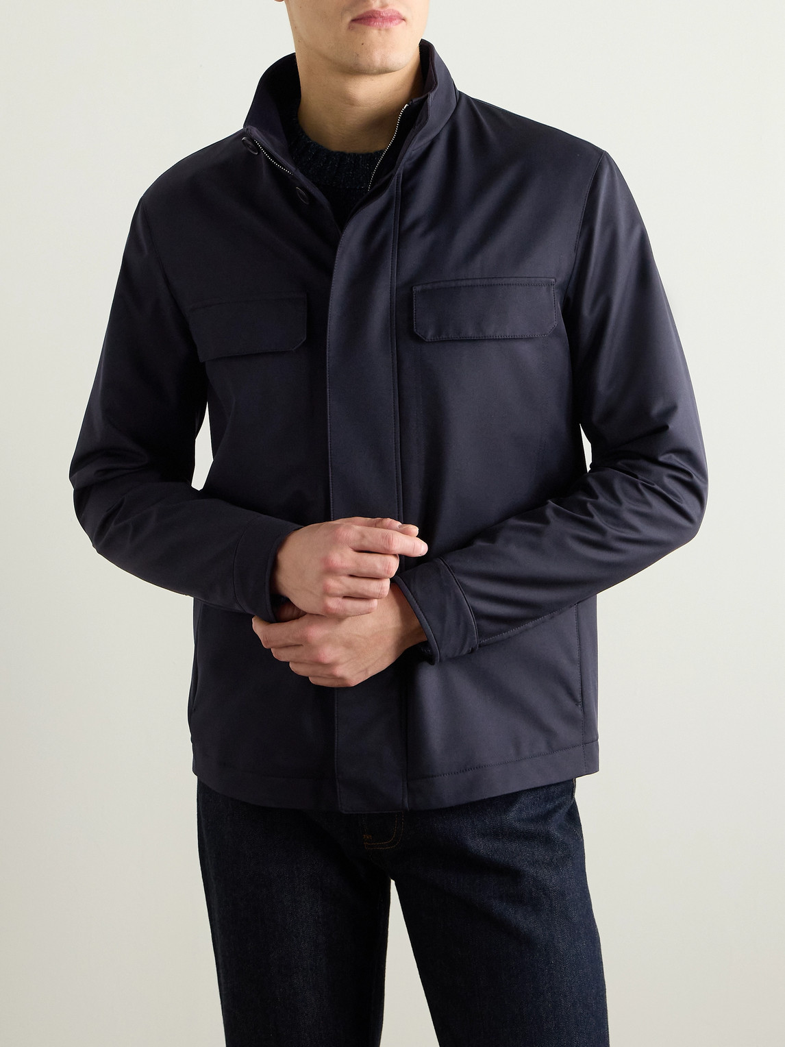 Zegna Twill Overshirt In Blue