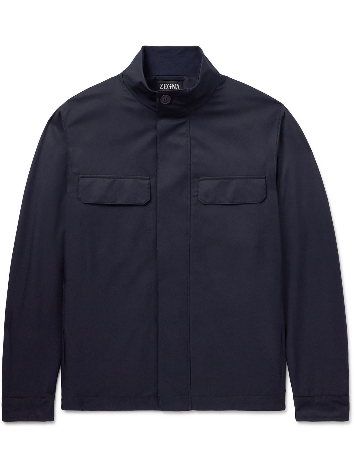 Zegna Twill Overshirt In Blue