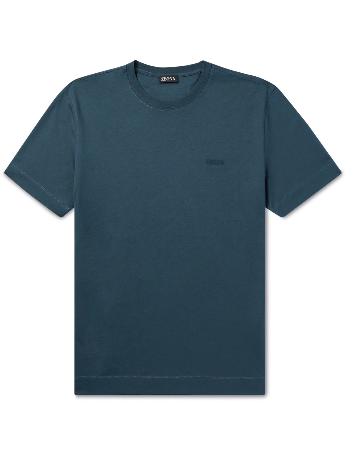 Zegna Slim-fit Logo-embroidered Cotton-jersey T-shirt In Blue