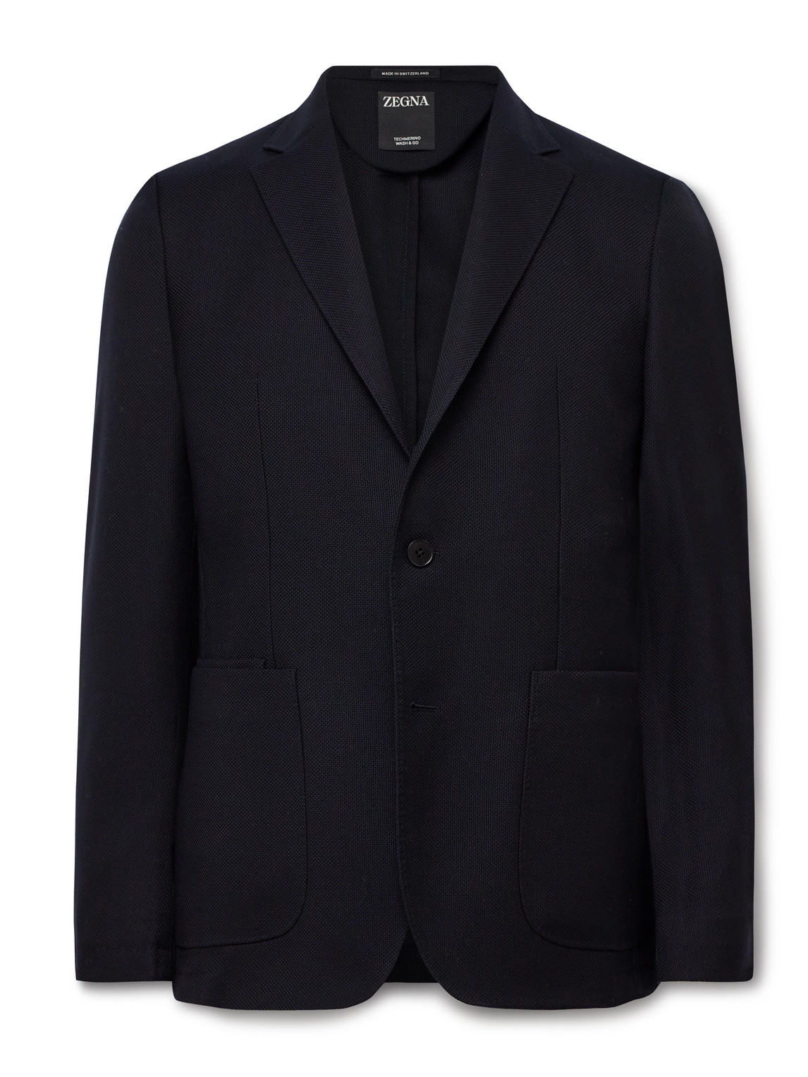 Zegna Slim-fit Wool-piqué Blazer In Blue
