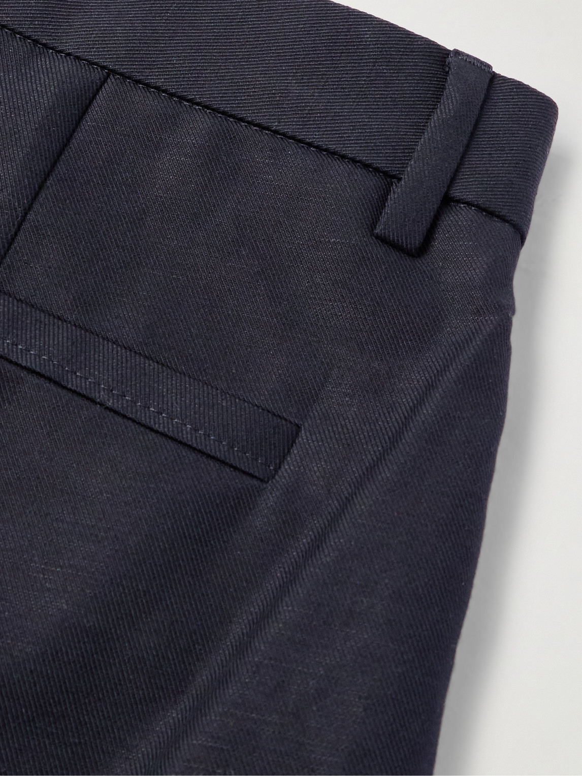 Zegna Tapered Pleated Cotton And Linen-blend Twill Trousers In Blue