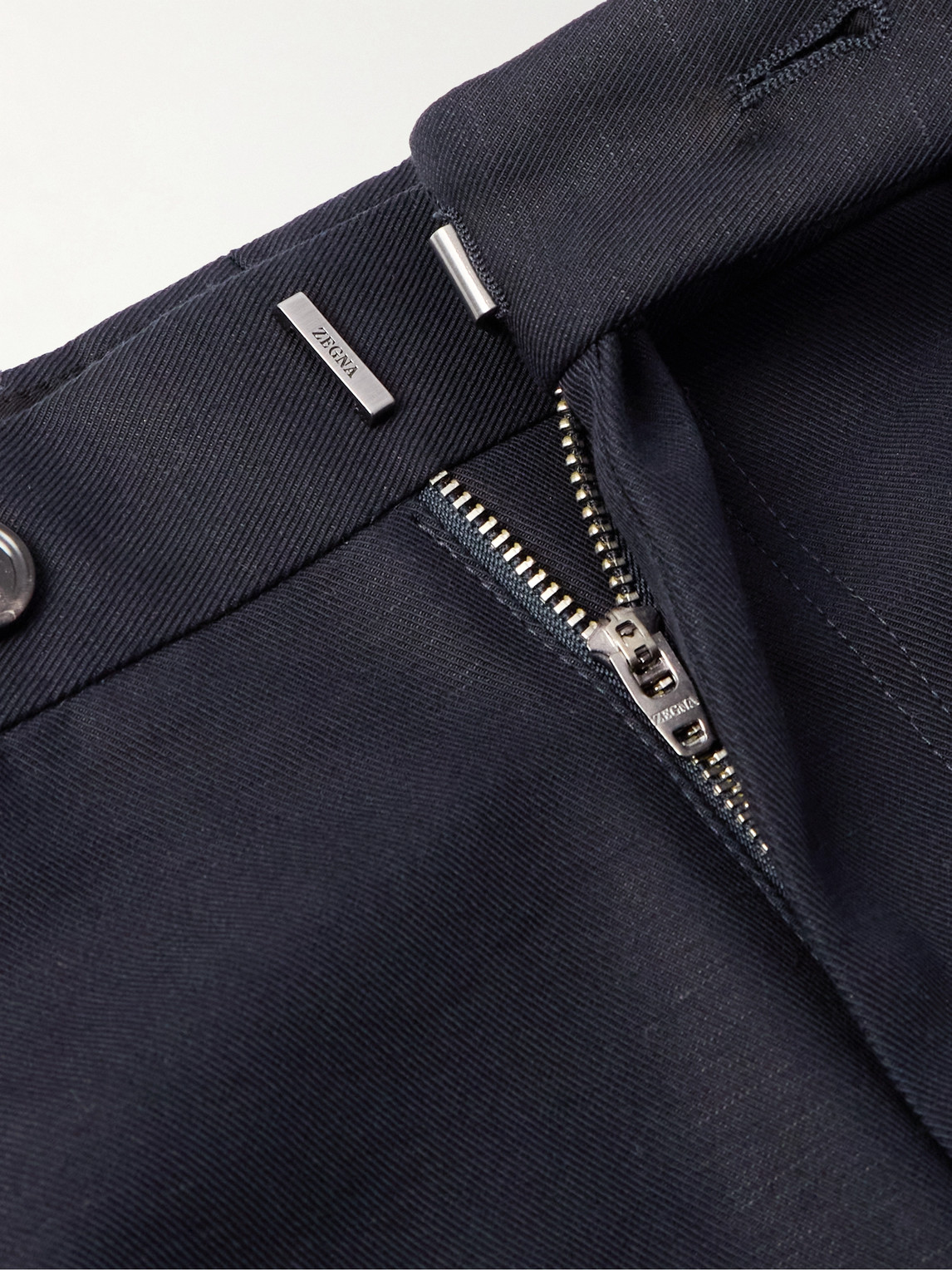 Zegna Tapered Pleated Cotton And Linen-blend Twill Trousers In Blue