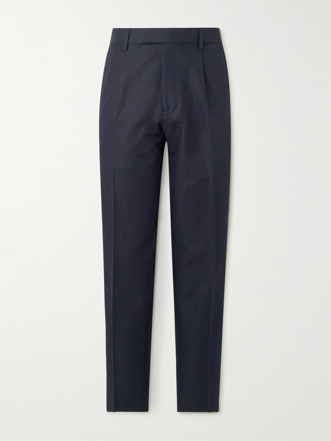 Zegna Tapered Pleated Cotton and Linen-Blend Twill Trousers - Men