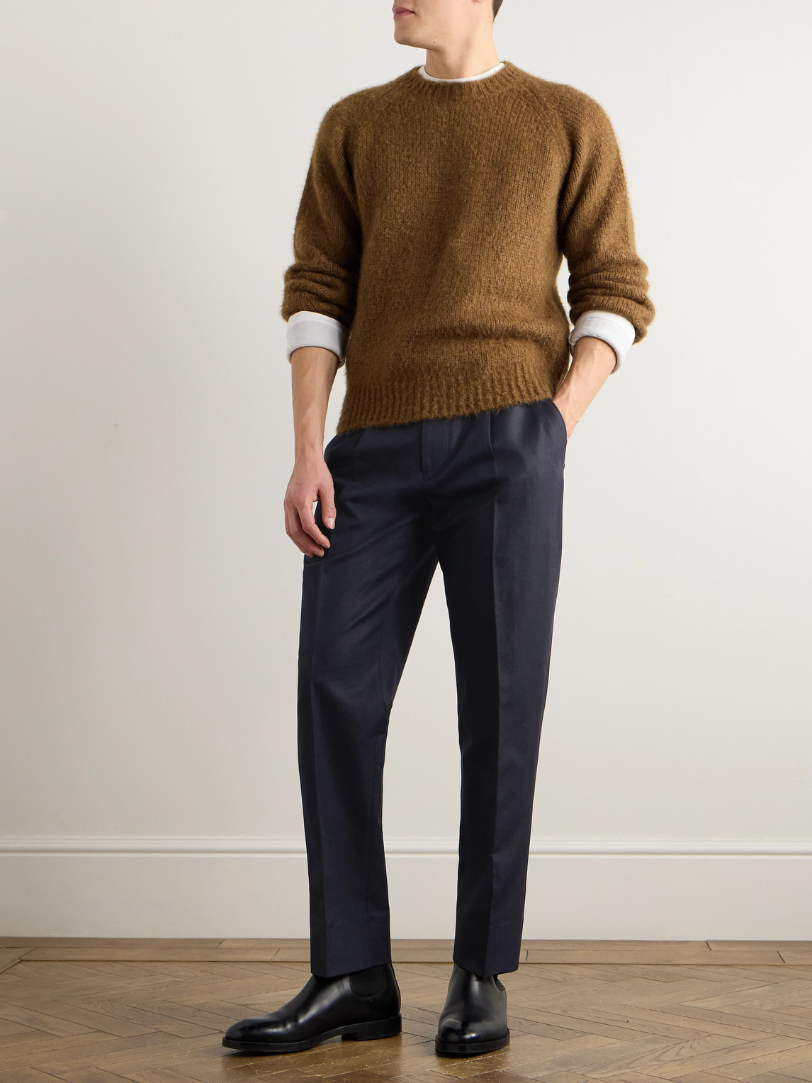 Zegna Tapered Pleated Cotton And Linen-blend Twill Trousers In Blue