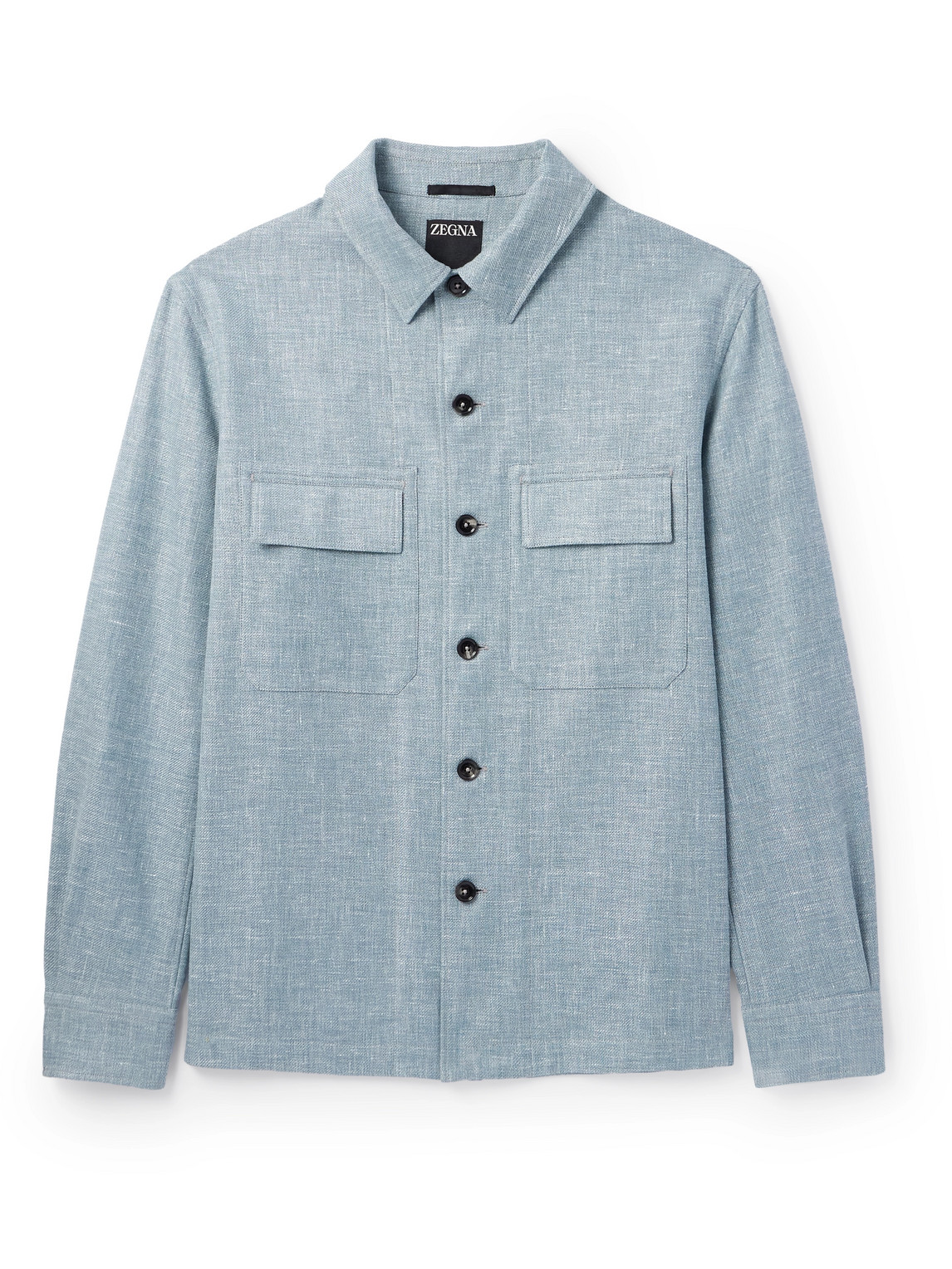 Leather-Trimmed Woven Overshirt