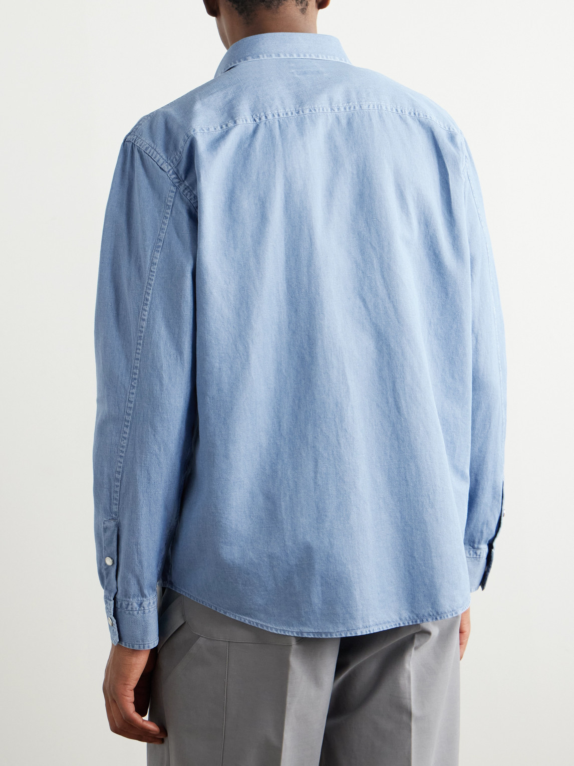 Zegna Cotton And Linen-blend Chambray Shirt In Blue