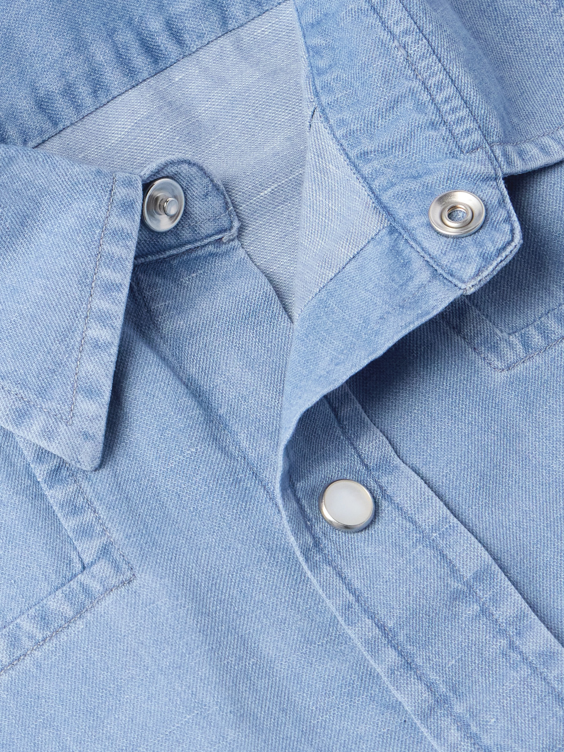 Zegna Cotton And Linen-blend Chambray Shirt In Blue