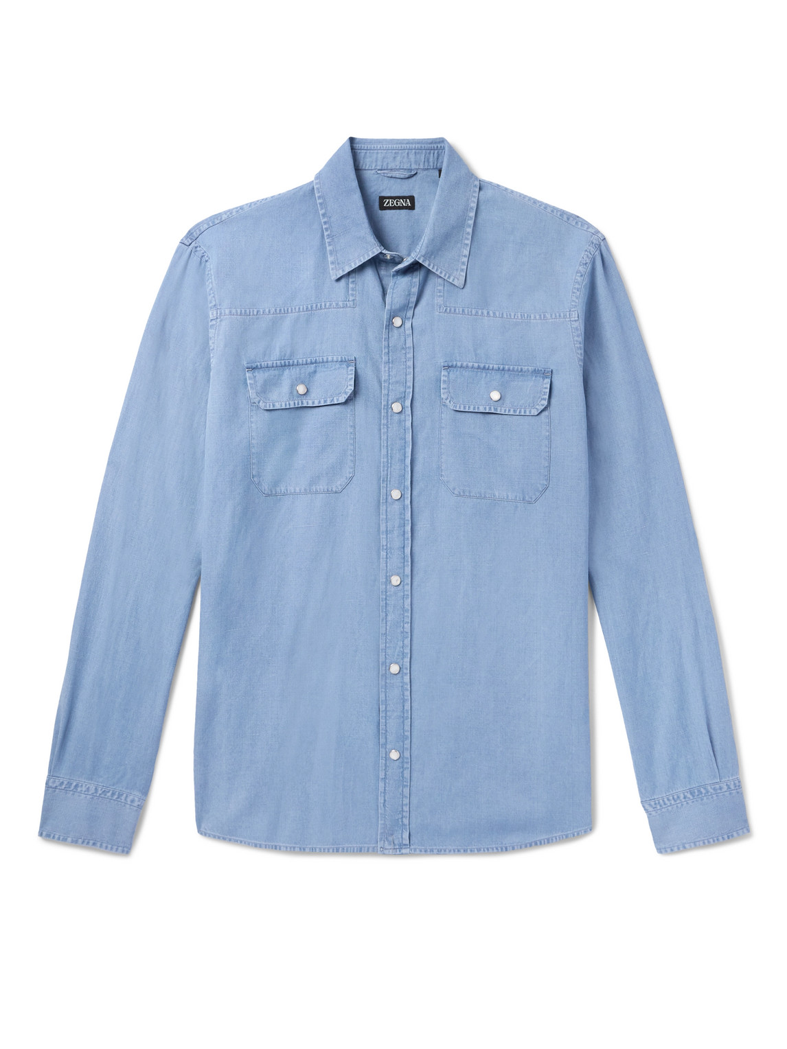 Zegna Cotton And Linen-blend Chambray Shirt In Blue
