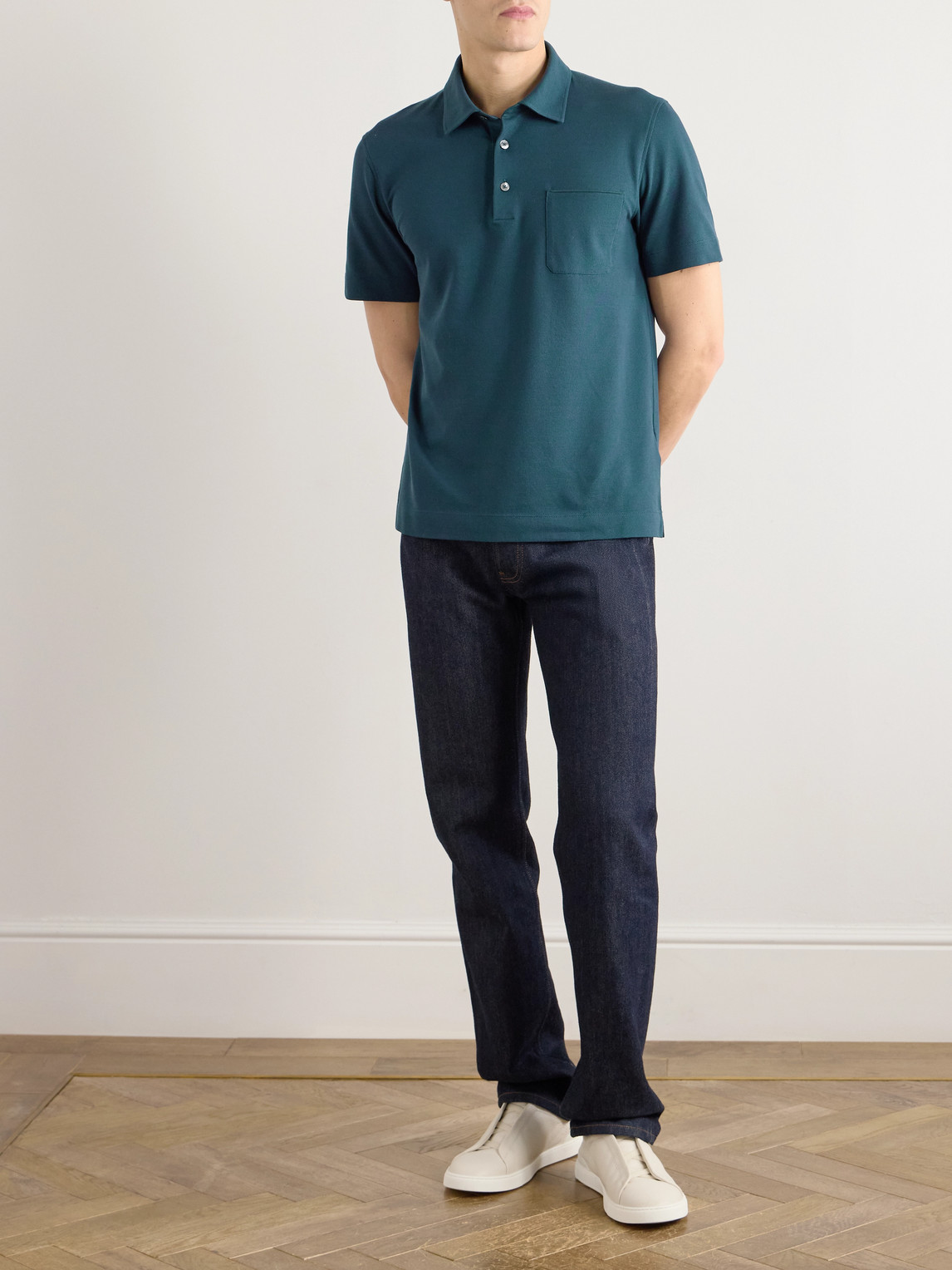 Slim-Fit Leather-Trimmed Cotton-Piqué Polo Shirt — 2