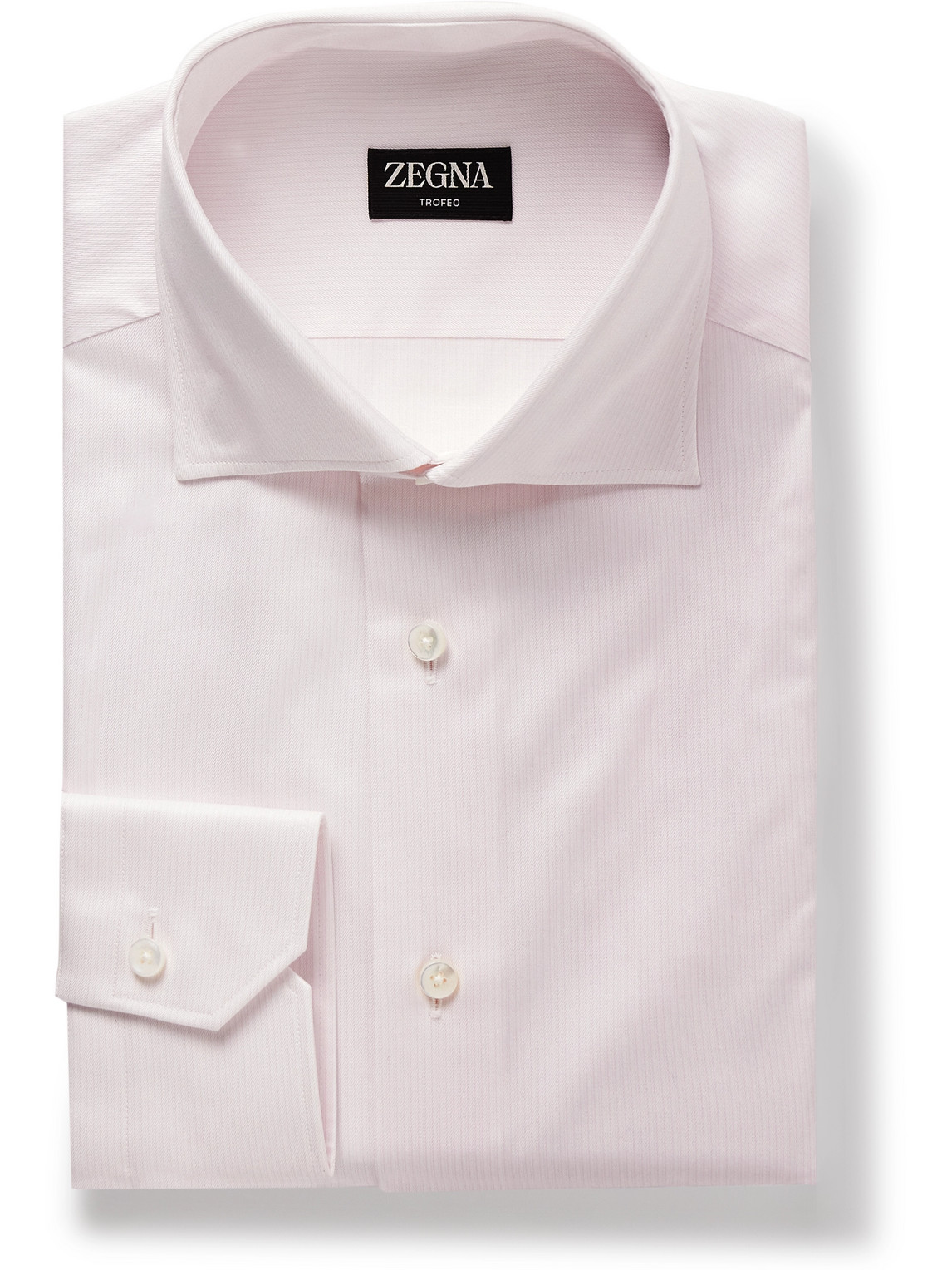 Zegna Cutaway-collar Pinstriped Trofeo™ Comfort Shirt In Pink