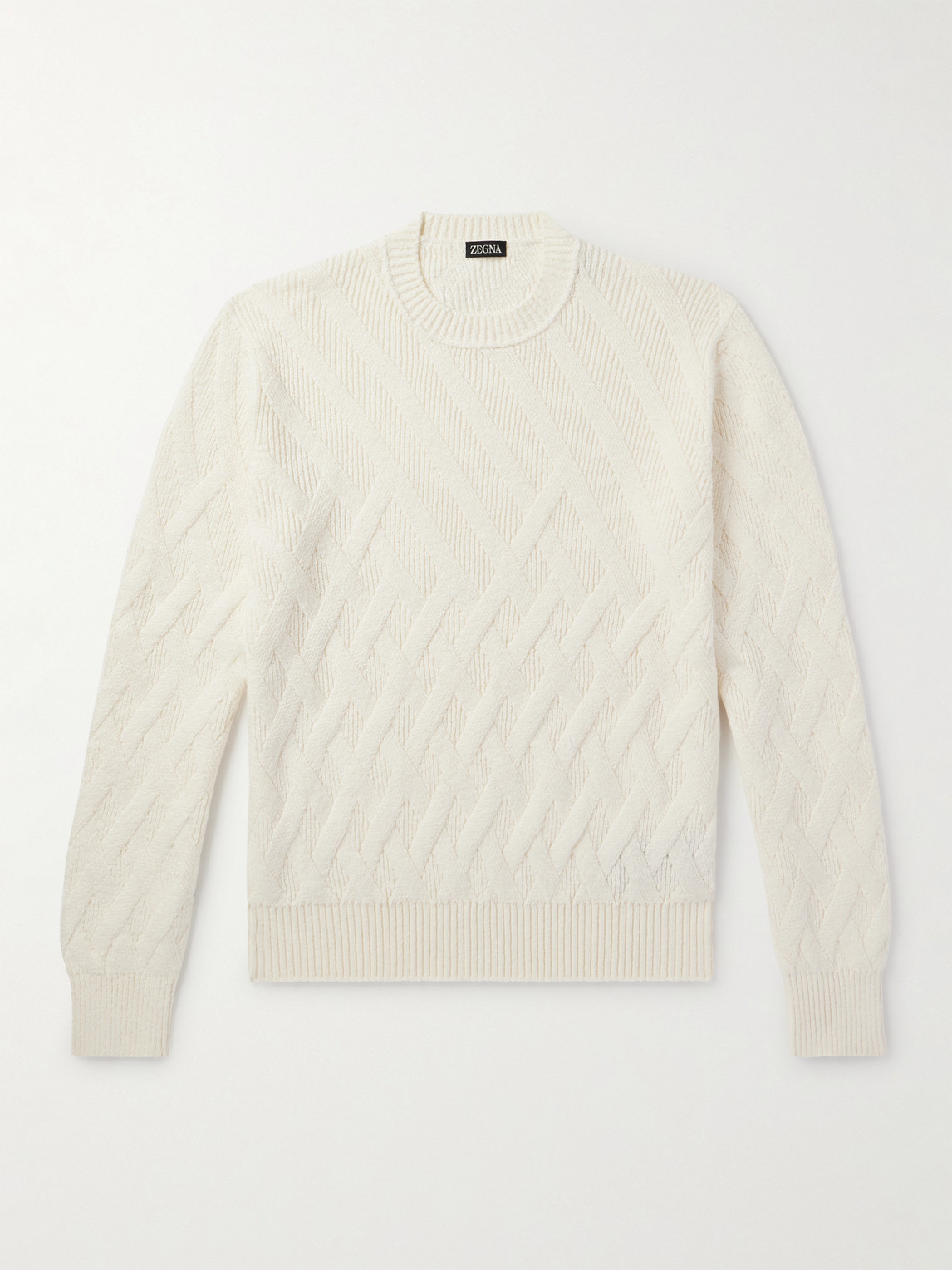 Zegna Logo-Appliquéd Leather-Trimmed Basketweave Cotton Sweater - Men