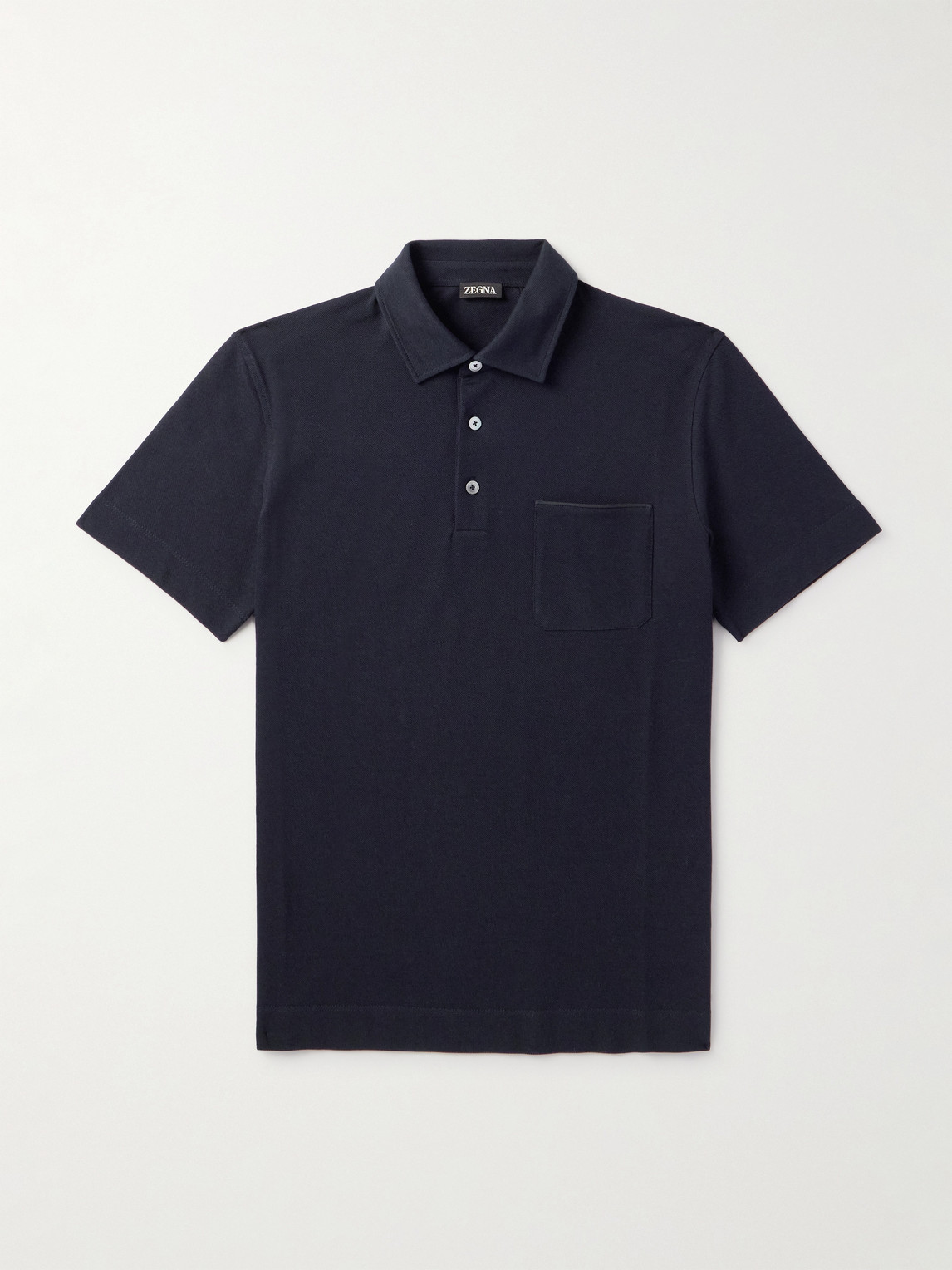 Zegna Slim-Fit Leather-Trimmed Cotton-Piqué Polo Shirt - Men