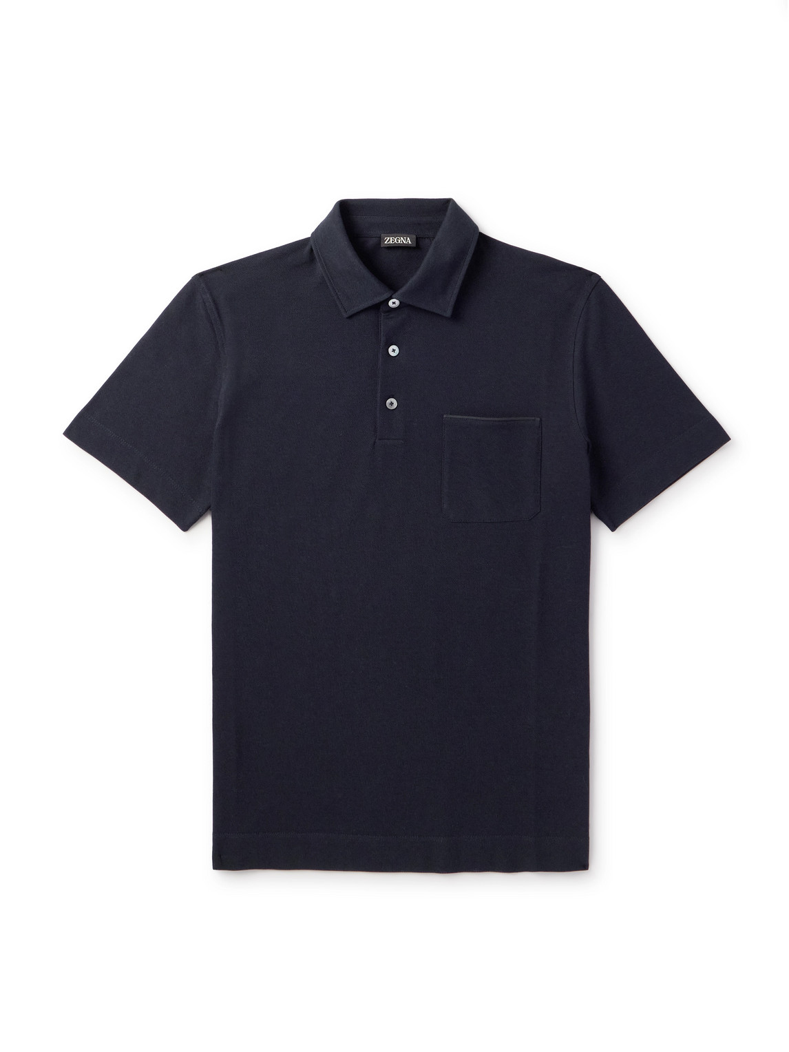 Slim-Fit Leather-Trimmed Cotton-Piqué Polo Shirt