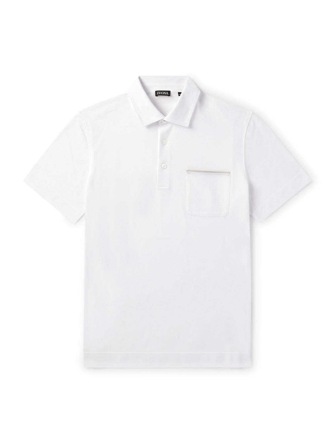 Leather-Trimmed Cotton-Piqué Polo Shirt
