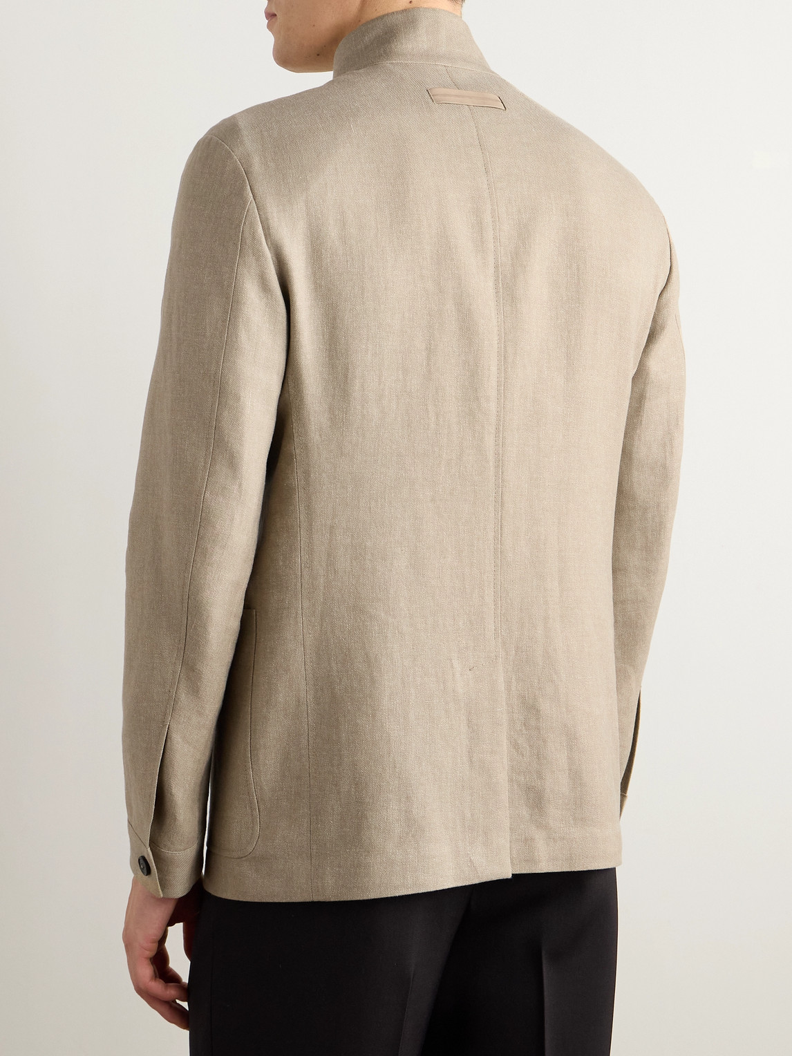 Zegna Notched-lapels Wool-cotton Blend Blazer In Neutrals