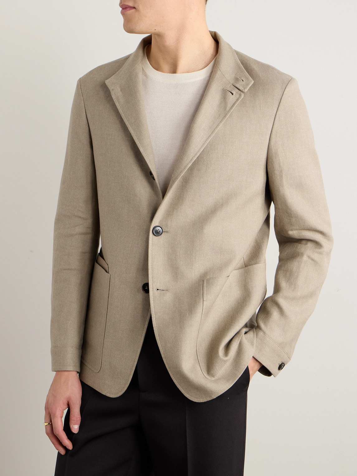 Zegna Notched-lapels Wool-cotton Blend Blazer In Neutrals