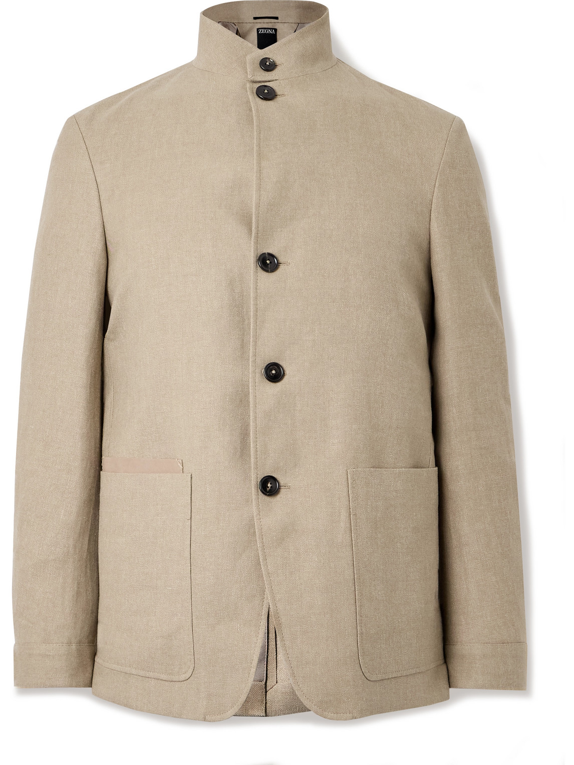 Zegna Notched-lapels Wool-cotton Blend Blazer In Neutrals