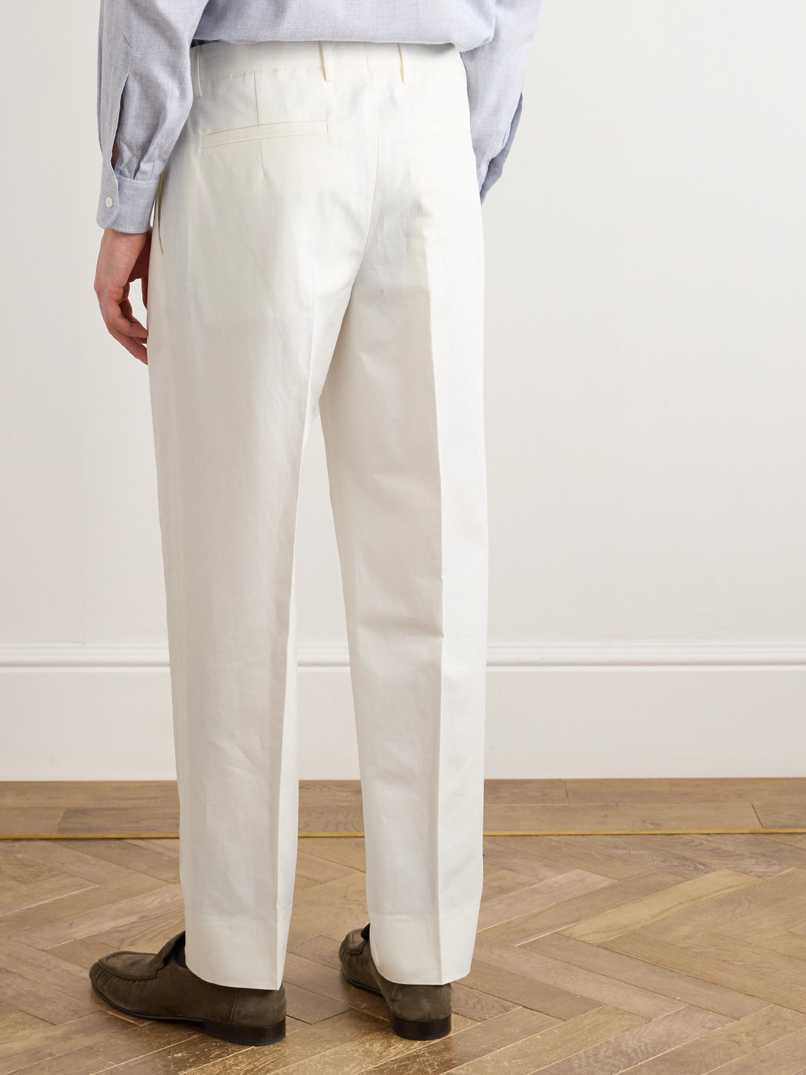 Zegna Tapered Pleated Cotton And Linen-blend Twill Trousers In White