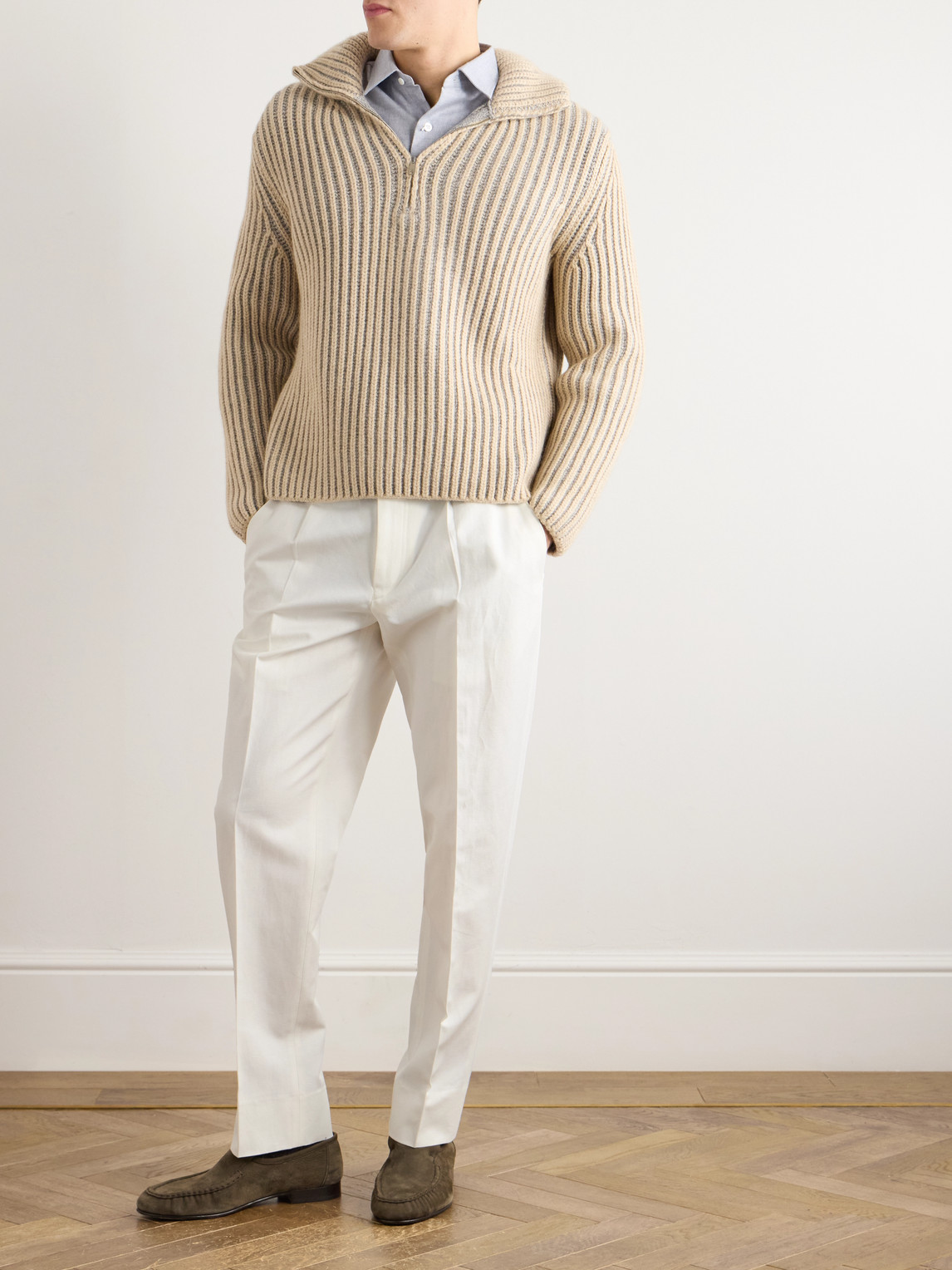 Zegna Tapered Pleated Cotton And Linen-blend Twill Trousers In White