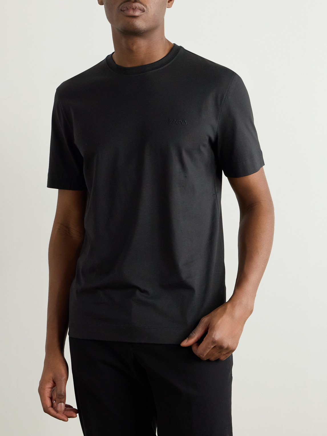 ZEGNA SLIM-FIT LOGO-EMBROIDERED COTTON-JERSEY T-SHIRT