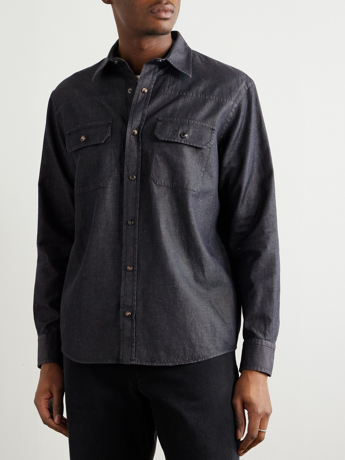 Slim-Fit Cotton And Linen-Blend Twill Shirt