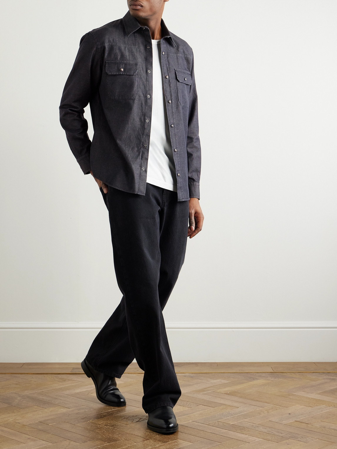 Slim-Fit Cotton And Linen-Blend Twill Shirt