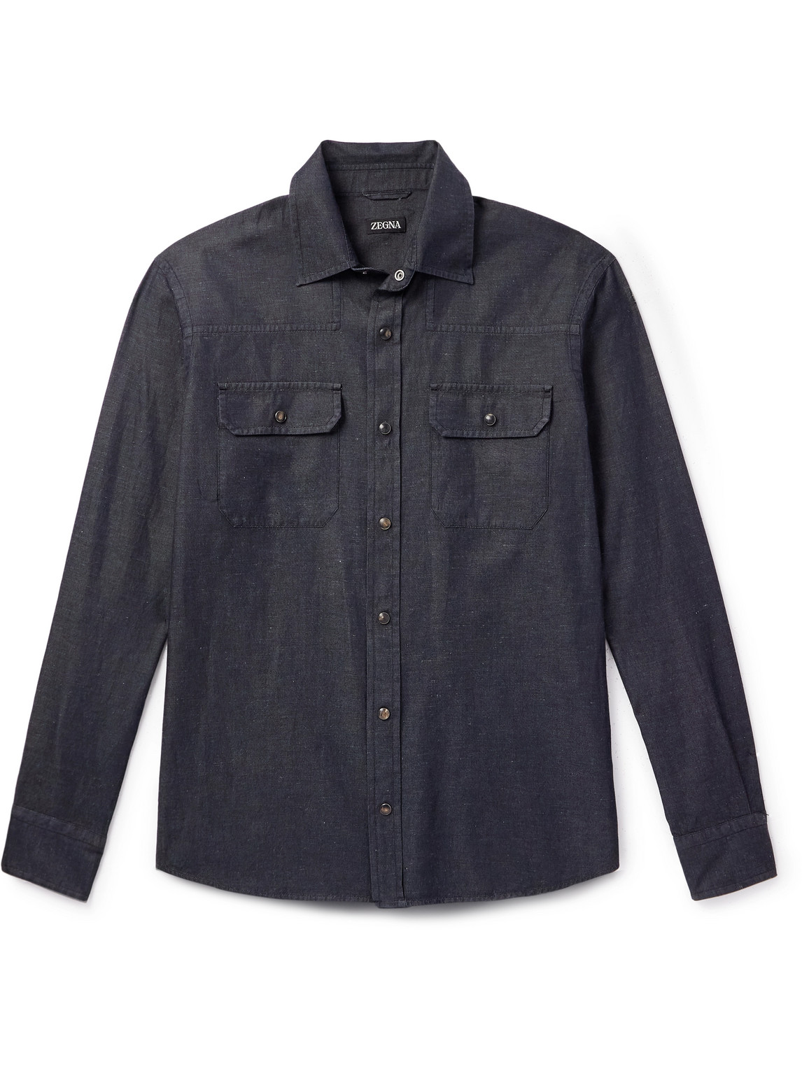 Zegna Slim-fit Cotton And Linen-blend Twill Shirt In Black