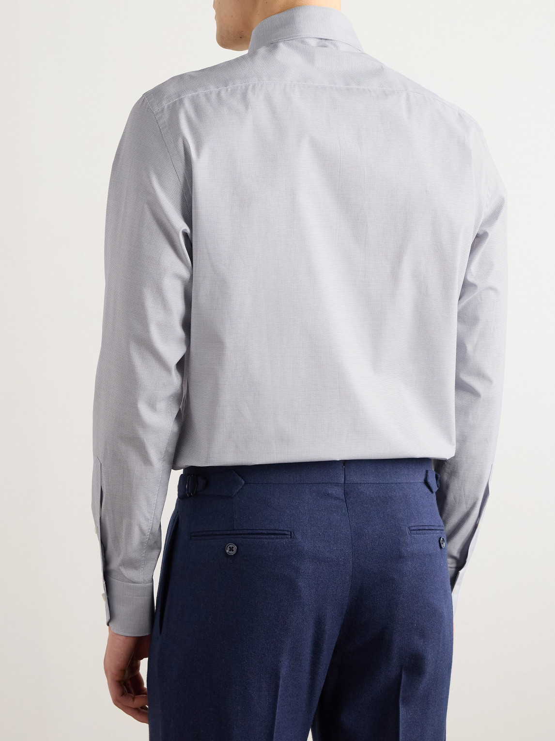 Cutaway-Collar Checked Cotton Shirt