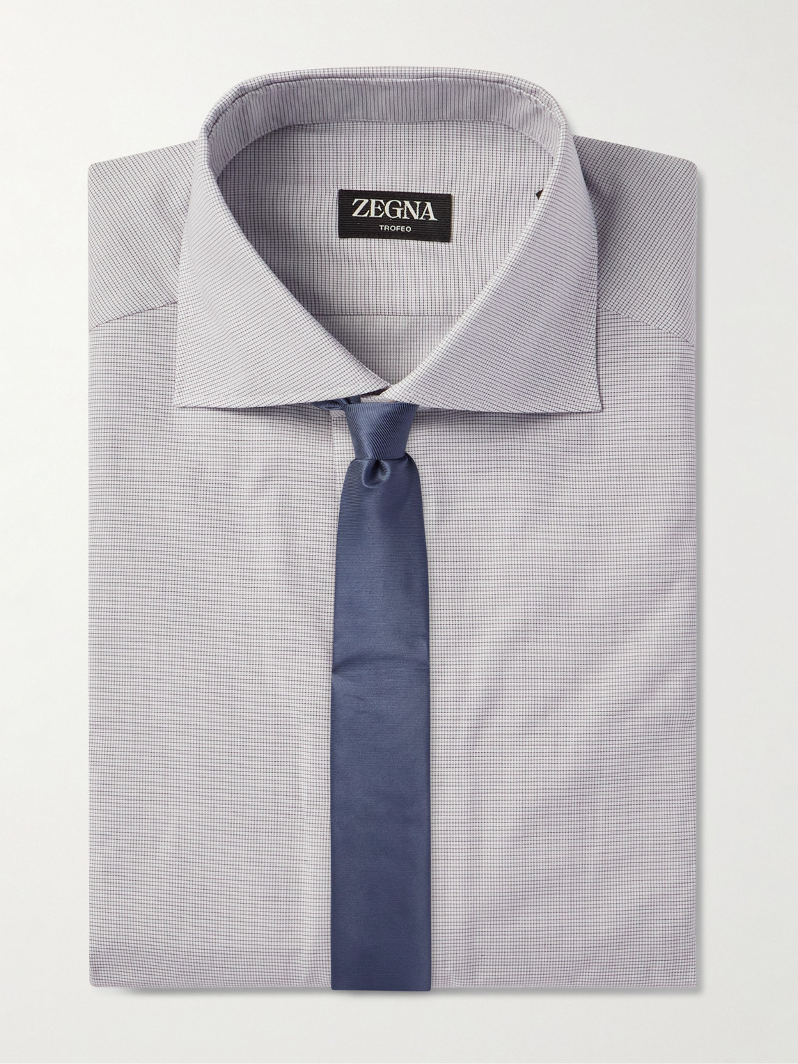Cutaway-Collar Checked Cotton Shirt