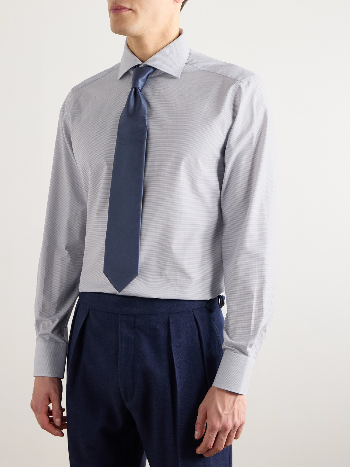 Cutaway-Collar Checked Cotton Shirt