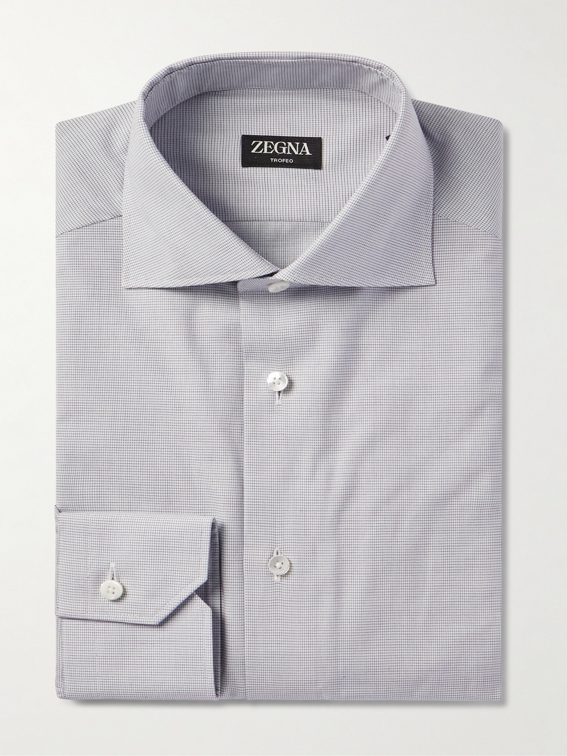 Zegna Cutaway-Collar Checked Cotton Shirt - Men