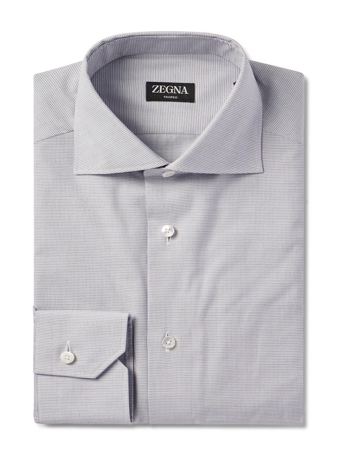 Zegna Cutaway-collar Checked Cotton Shirt In Blue