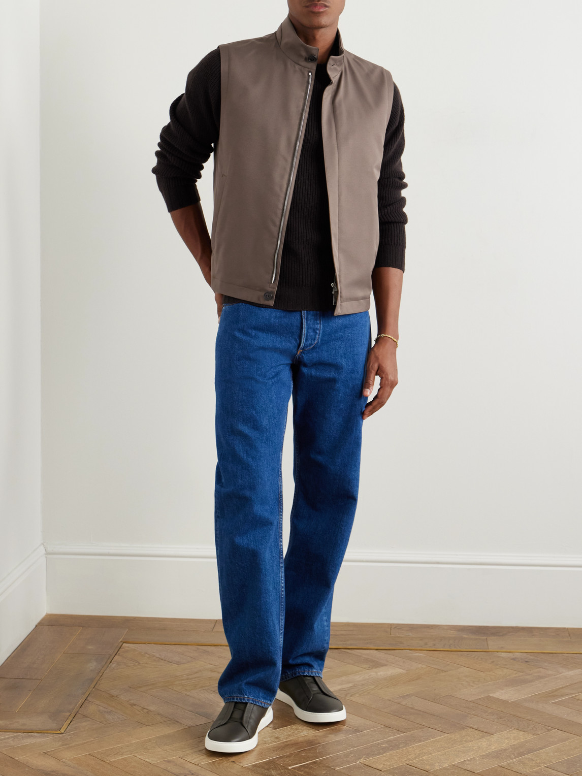 Shop Zegna Slim-fit Shell Gilet In Brown