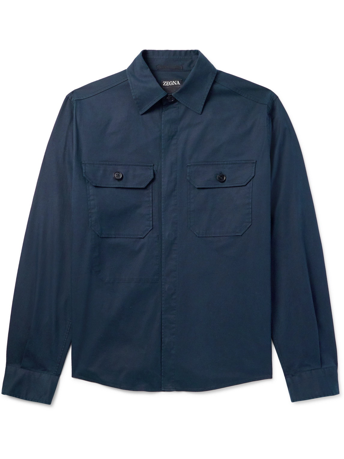 Zegna Cotton-blend Twill Overshirt In Blue