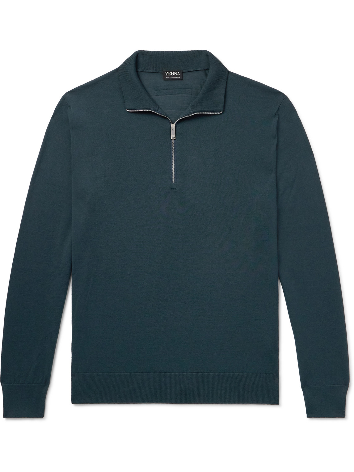 Zegna Slim-fit Wool Half-zip Sweater In Blue