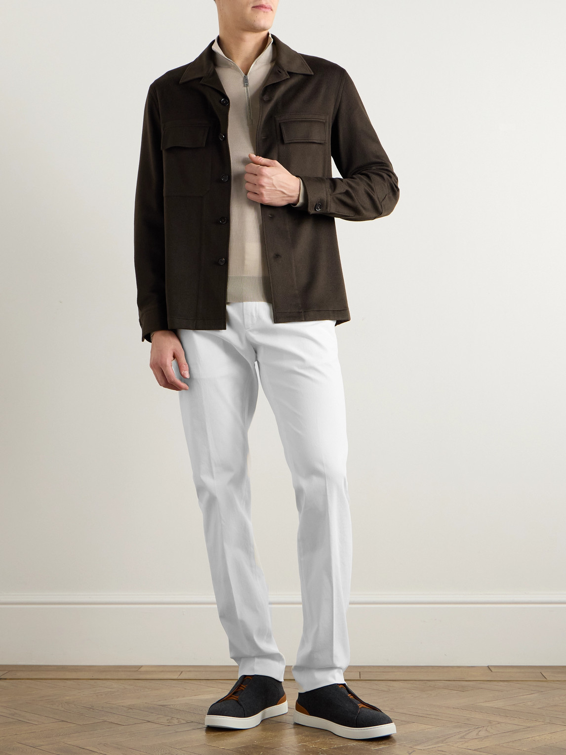 Zegna Slim-fit Wool Half-zip Sweater In Neutrals