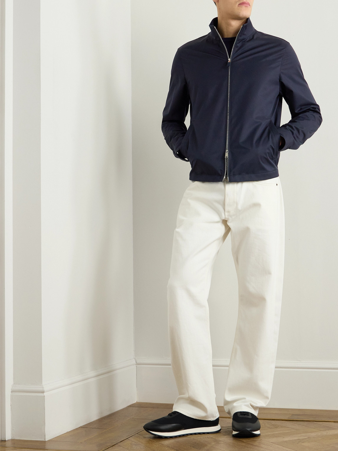 Shop Zegna 3l Twill Blouson Jacket In Blue