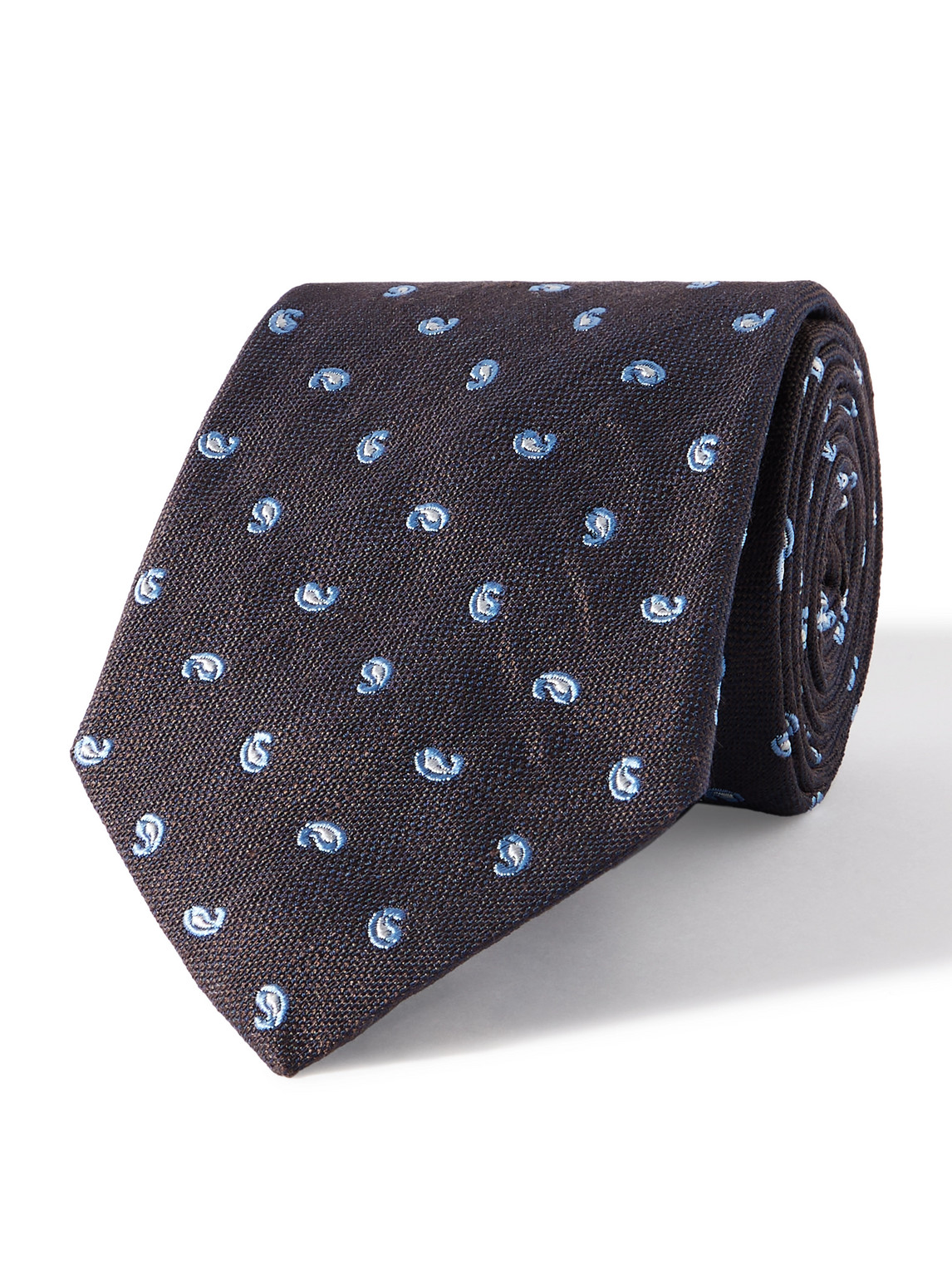 Paul Smith 8cm Embroidered Silk And Linen-blend Grenadine Tie In Blue