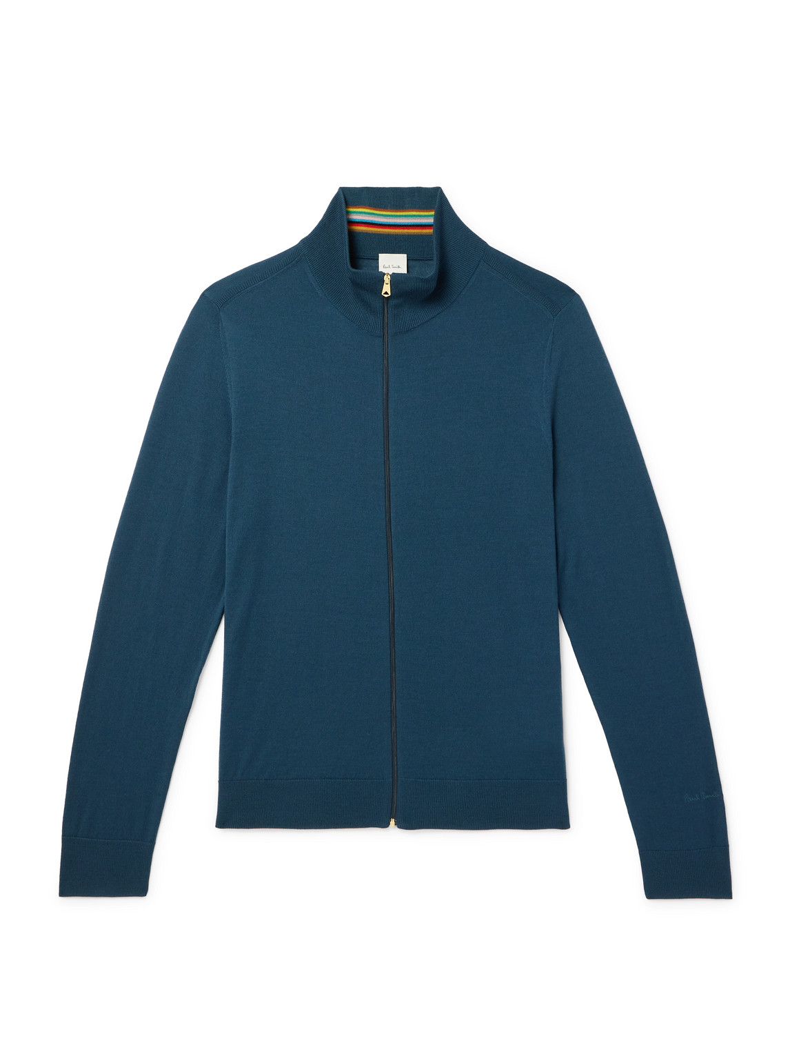 Paul Smith Merino Wool Zip-up Sweater In Blue