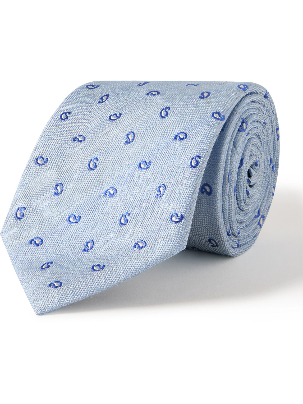 Paul Smith 8.5cm Embroidered Silk And Linen-blend Jacquard Tie In Blue
